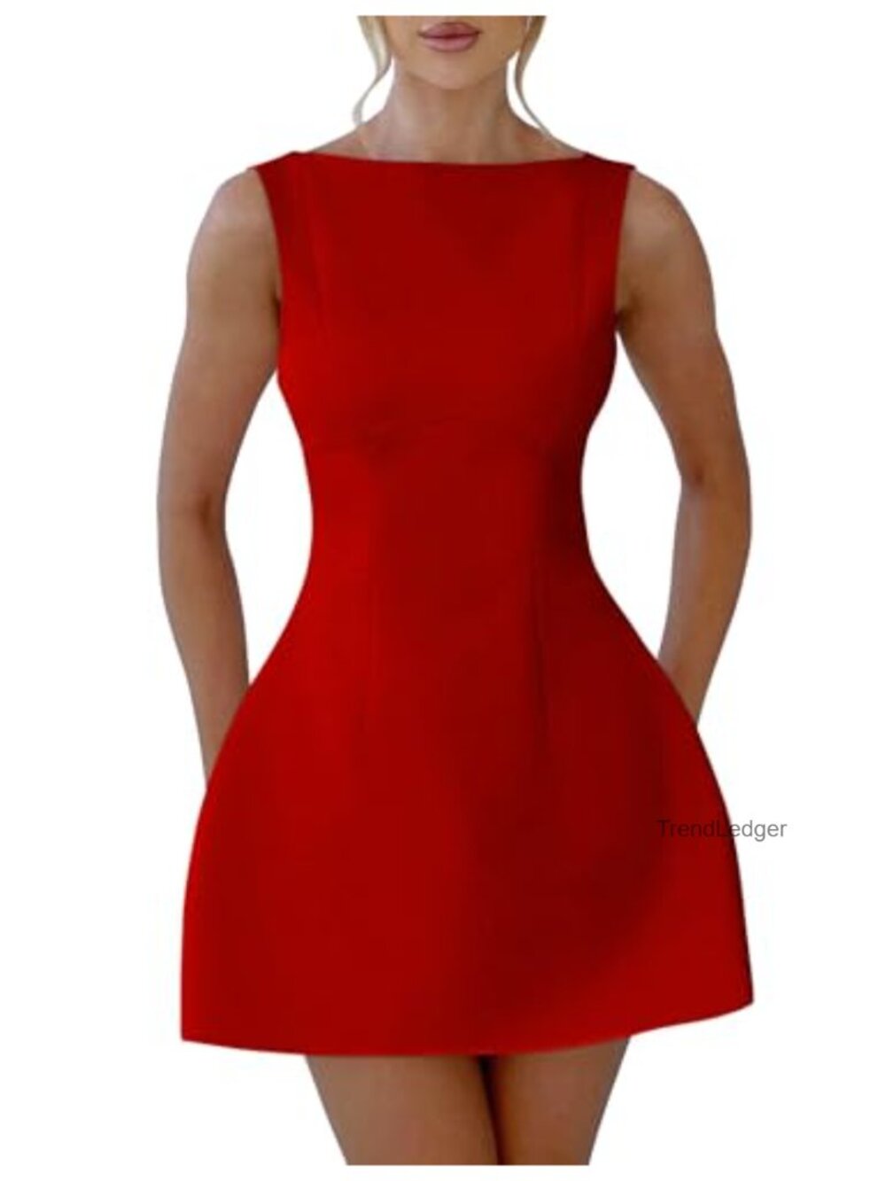 Women's Sleeveless Crew Neck A-line Open Back Mini Party Dress